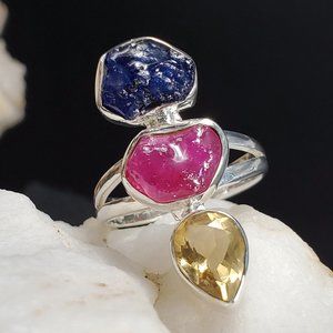 Sterling Silver 925 Ruby Sapphire Citrine Genuine Raw Gem Bohemian Silversmith